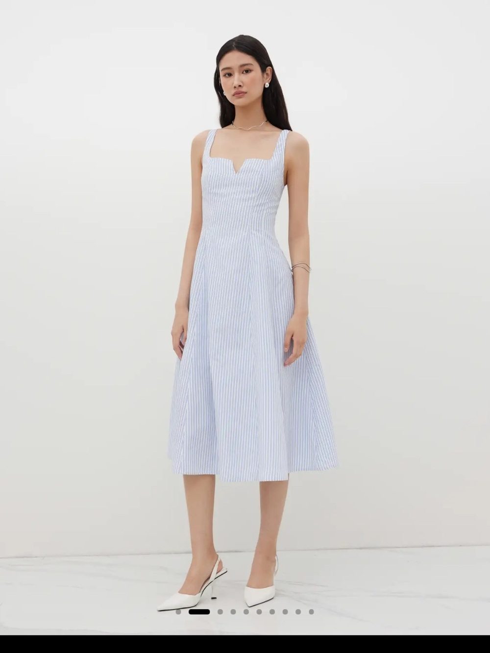 Cider Light Blue & White Striped Midi Fit-and-Flare Dress - Picture 3 of 12